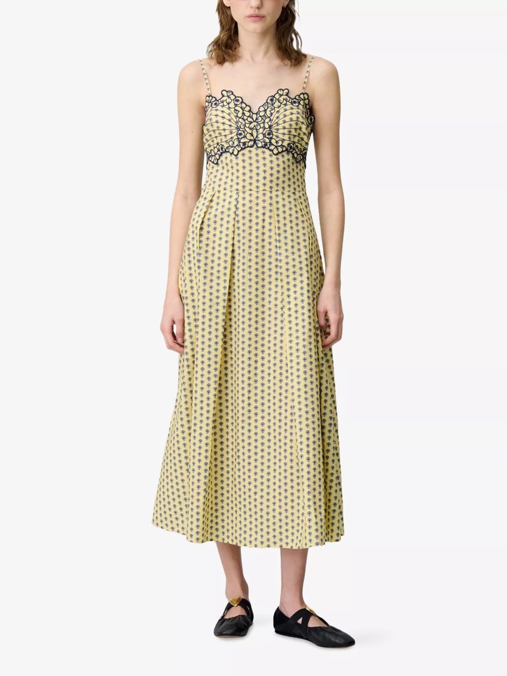 Claudie Pierlot Floral-Embroidered Scoop-Neck Cotton Maxi Dress
